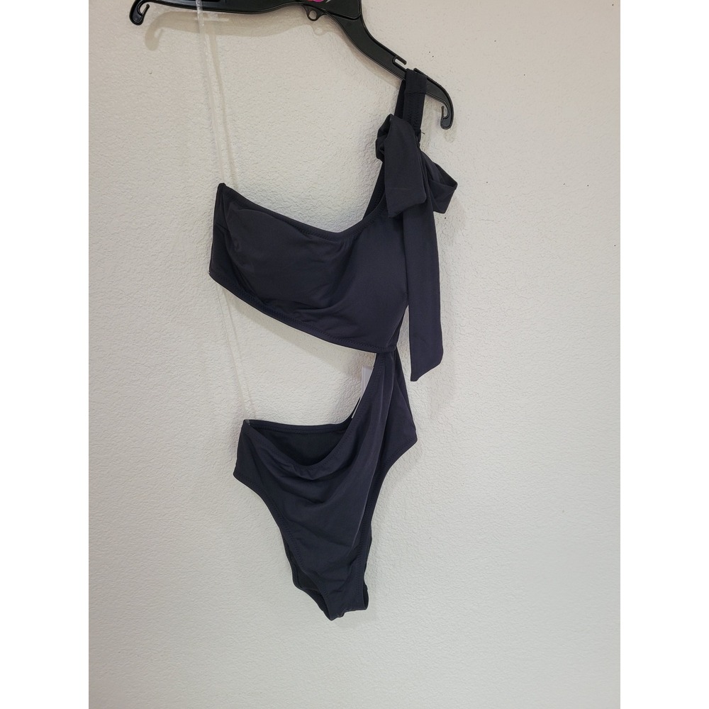 Shade & Shore Black One Shoulder Cutout Cheeky One Piece Swimsuit M #25